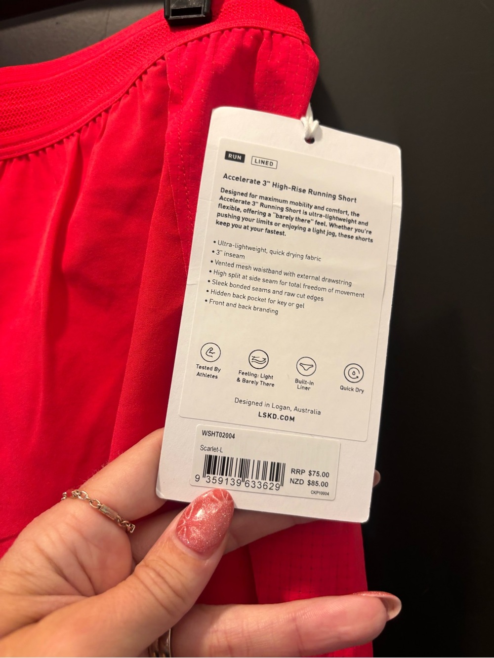 LSKD Accelerate 3" High Rise Running Short Scarlet Red Large NWT - Picture 9 of 12